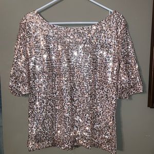 Rose Gold Sequin Off-The-Shoulder Blouse